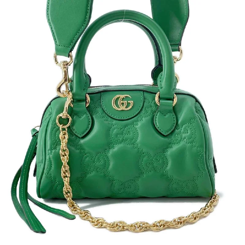 Women Gucci tote bags in GG Supreme canvas for a branded feelGUCCI GGMatelasse 2wayTravel Bag Green 702251 Leather Size Mini