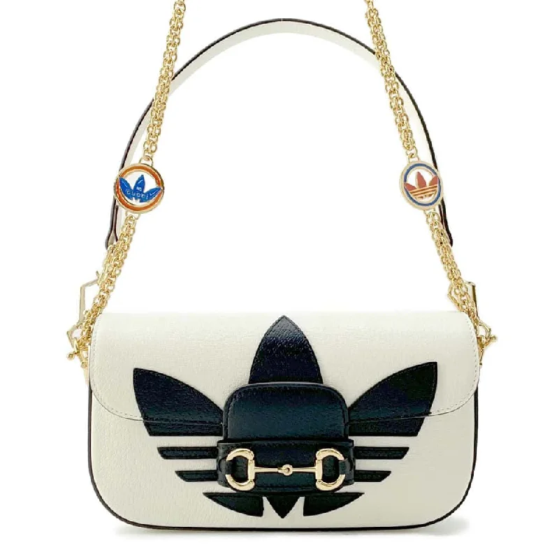 Women Gucci bags with a detachable mirror insideGUCCI Adidas Horsebit1955 White/Black 722009 Leather Size Small