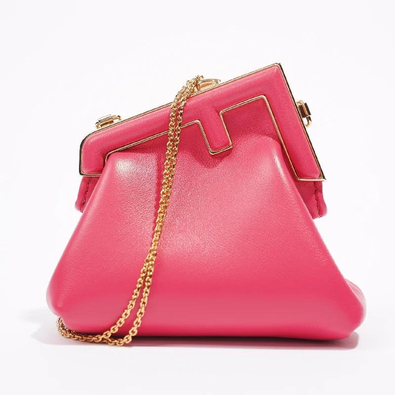 Fendi handbags with a glow - in - the - dark FF logo for a fun and unique featureFendi Fendi First Charm Pink Leather Nano