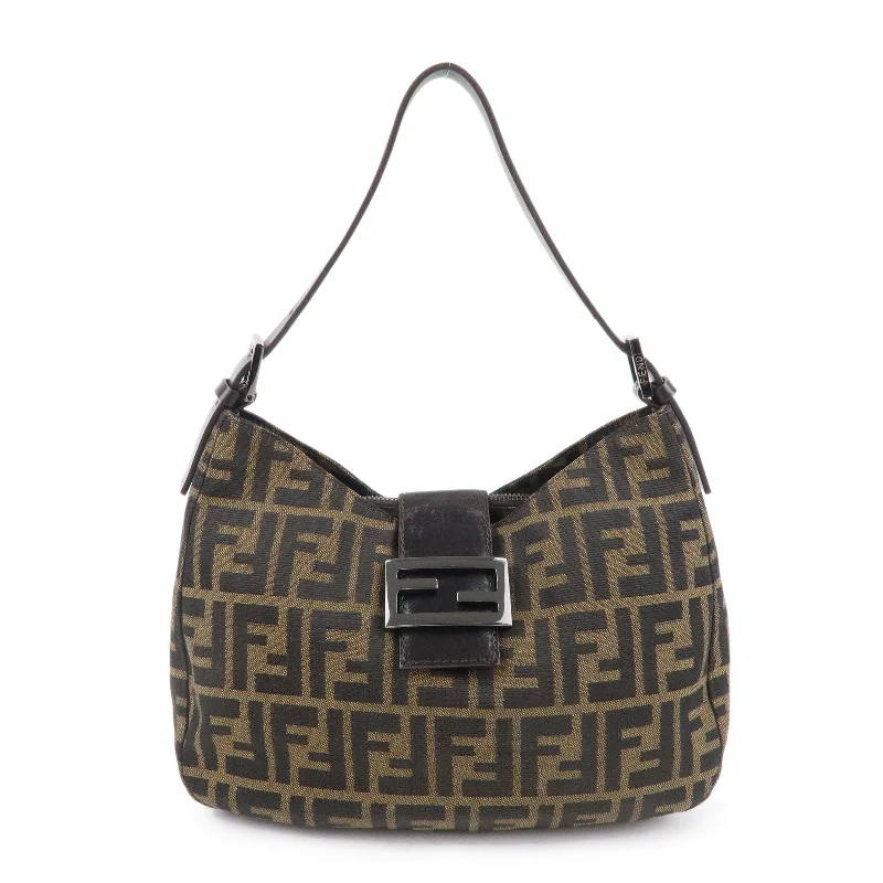 Medium - sized Fendi shoulder bags in rich, deep colors like burgundy for a sophisticated appearanceFENDI Zucca Canvas Leather Shoulder Bag Khaki Brown Black 8BR036