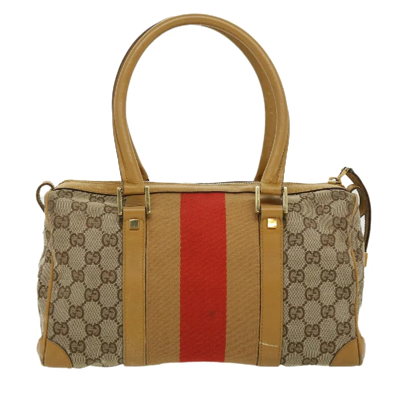 Gucci handbags for women with a back - zip pocketGucci GG Canvas Sherry Line Hand Bag Beige Brown Red 0000851001553  ar7441