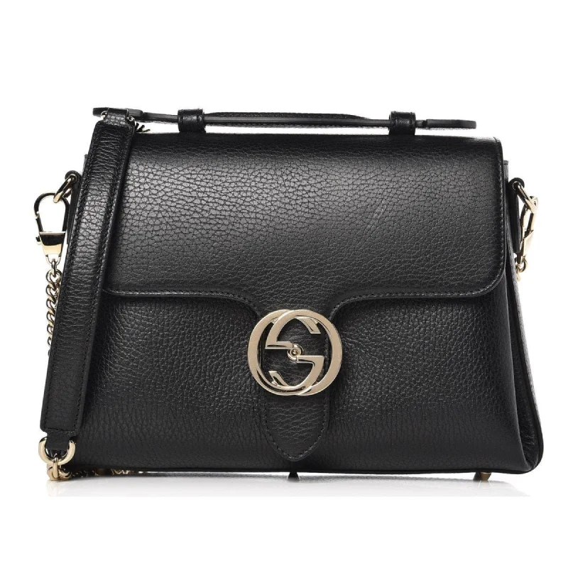 Women Gucci crossbody bags with a keychain holderGucci Interlocking G Black Calf Leather Chain Crossbody Bag