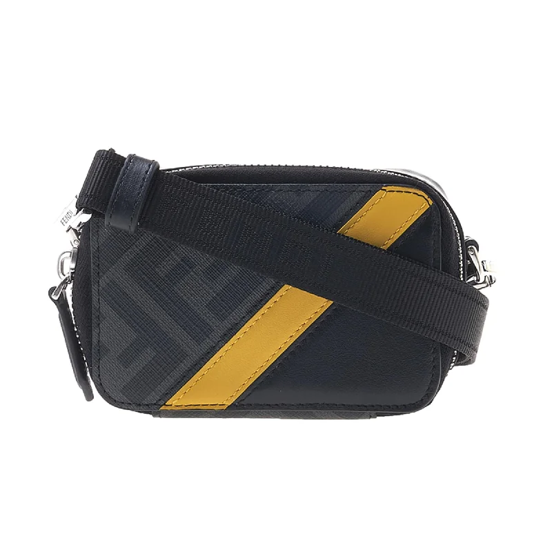 Fendi bags with a magnetic - closure card holder inside for easy access to cardsFendi FF Diagonal Stripe Black Mini Camera Crossbody Bag