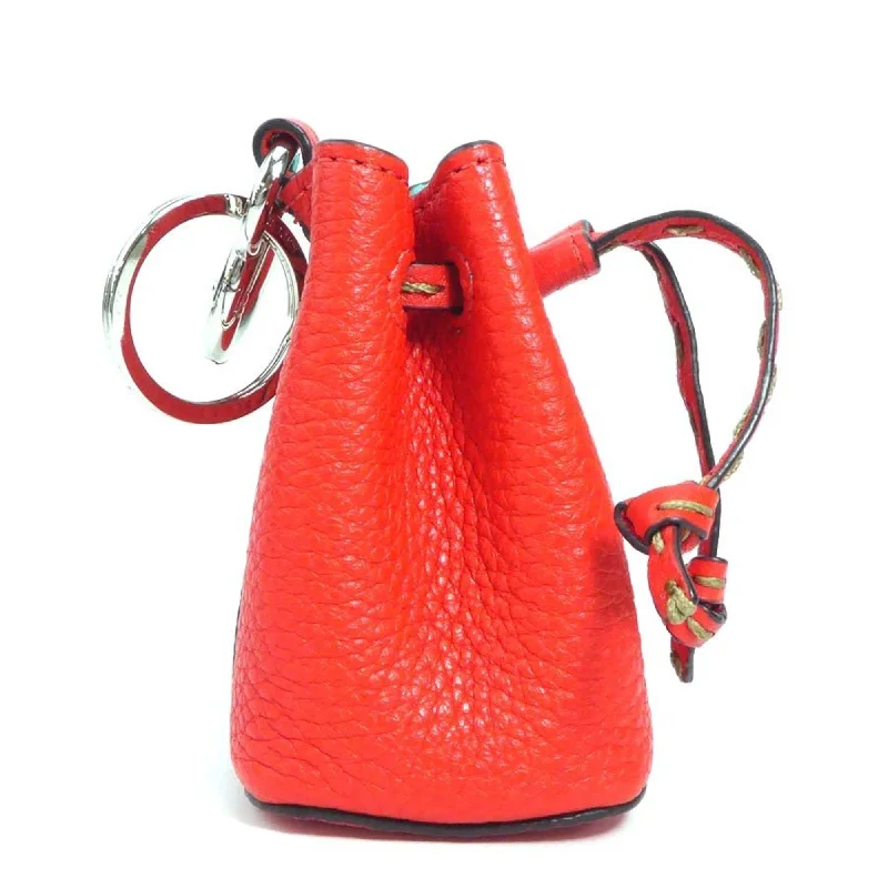 Ladies Fendi shoulder bags with a detachable scarf strap for a stylish and versatile optionFENDI Charm Key Ring Leather/Metal Orange Red/Silver Ladies