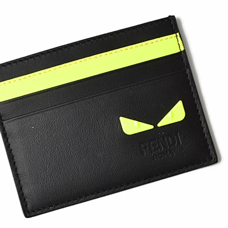 Fendi backpacks with a built - in rain cover for protection in wet weatherFendi Card Case Business Holder FENDI Leather I SEE YOU Black Fluo Yellow 7M0164