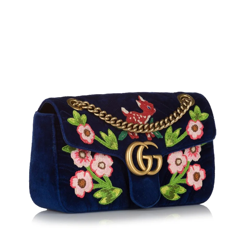 Ladies Gucci handbags with a detachable coin purse insideGucci Embroidered GG Marmont Matelasse Crossbody Bag (34602)