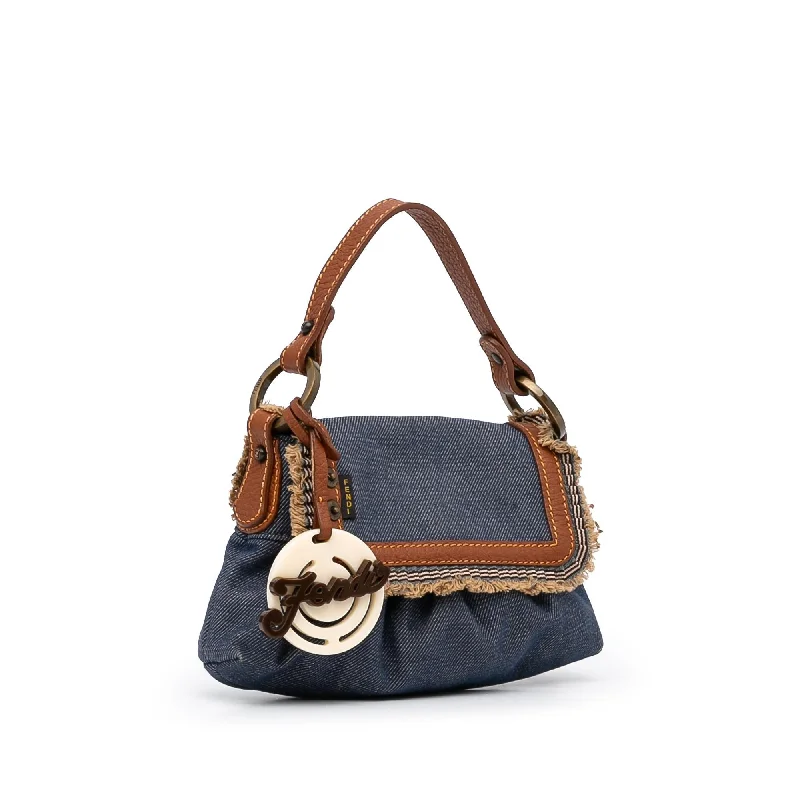 Fendi tote bags with a double - zip closure for enhanced securityFendi Mini Denim Chef Flap (SHG-vrfIWN)