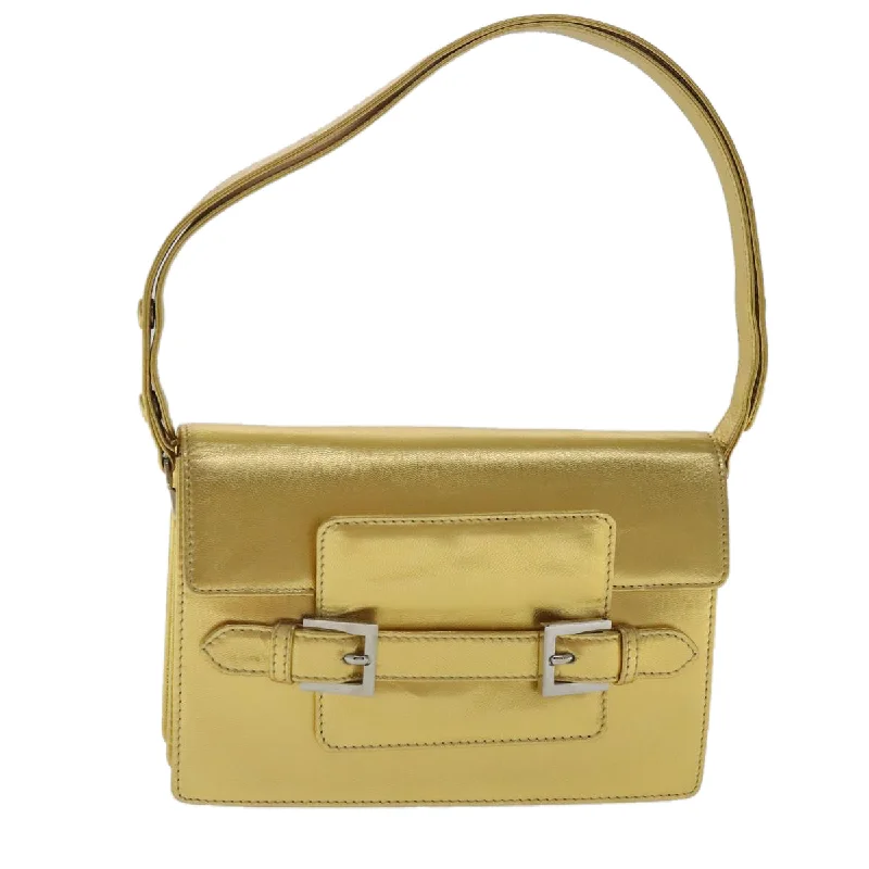 Fendi bags with a detachable mirror inside for quick touch - ups and groomingFENDI Hand Bag Leather Silver Gold  96184