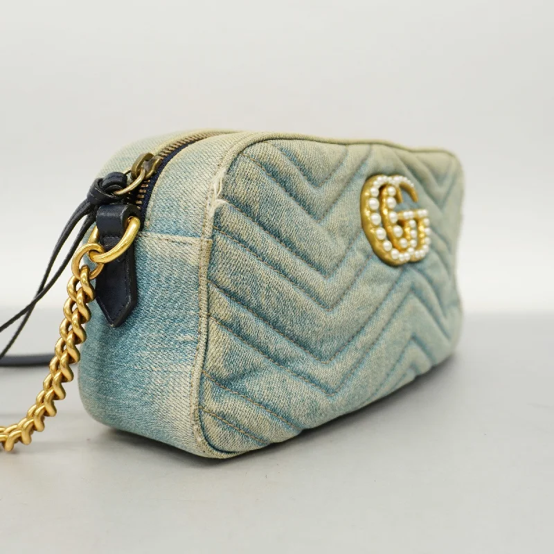 Gucci Marmont bags for women with gold - toned hardwareGUCCIAuth  GG Marmont Shoulder Bag Velor 447632 Women's Denim Light Blue