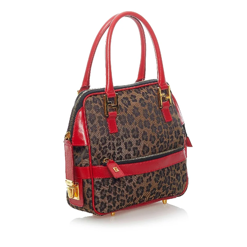 Fendi bags with a detachable makeup pouch inside for beauty - conscious usersFendi Leopard Print Nylon Satchel (SHG-37306)