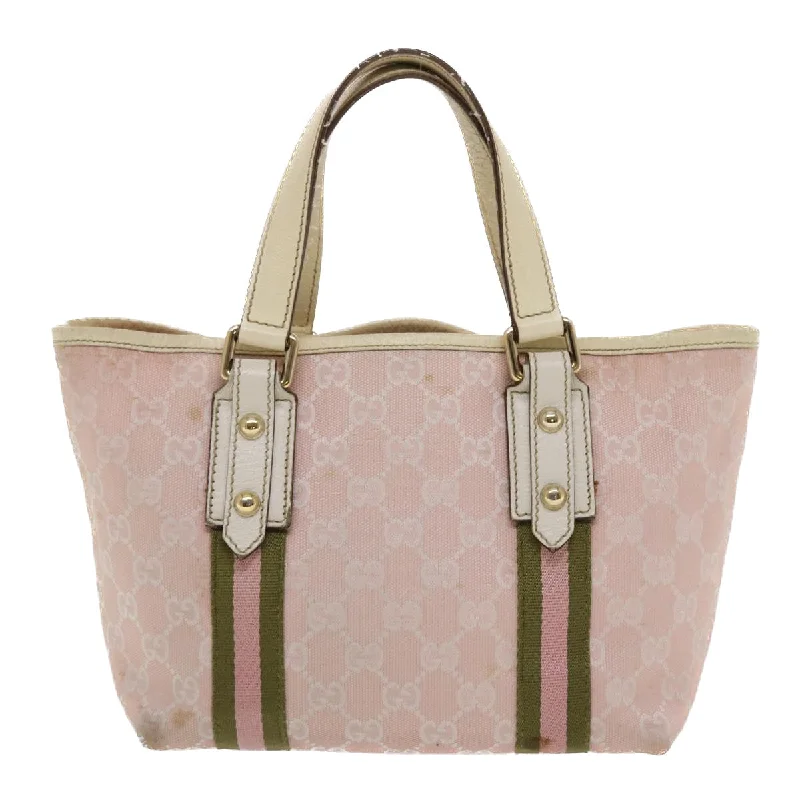 Gucci tote bags for women with a printed Gucci logoGucci GG Canvas Sherry Line Hand Bag Pink White Green  49075