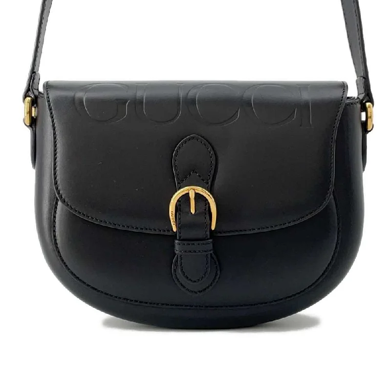 Women Gucci bags with a snap - button closure and a decorative charmGUCCI Embossed Logo Buckle Shoulder Bag Black 675923 Leather