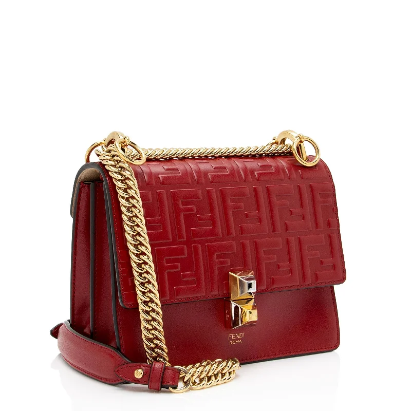 Ladies Fendi crossbody bags with a wide - width strap for enhanced comfort during long - term useFendi FF Embossed Calfskin Kan I Small Shoulder Bag (SHF-flp0Jj)