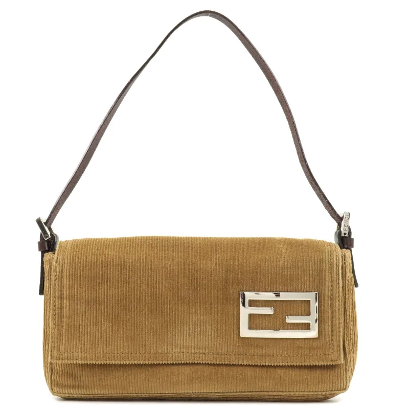 Fendi crossbody bags with a detachable wallet on chain for a hands - free wallet optionFENDI Corduroy Shoulder Bag Hand Bag Brown 26776 Brown