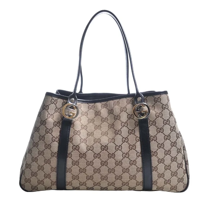 Women Gucci bags with interlocking G hardware for a classic lookGUCCI GG Canvas Twins Tote Bag 232957 Beige/Black Women's