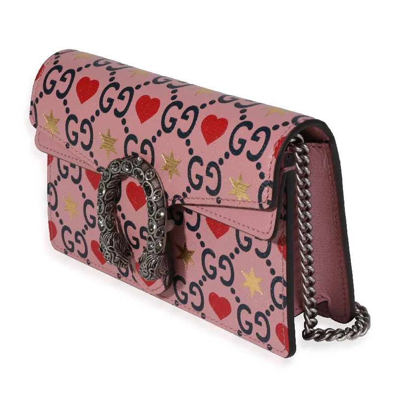 Women Gucci crossbody bags with a woven leather strapGucci Pink Calfskin Valentine's Day Super Mini Dionysus Bag