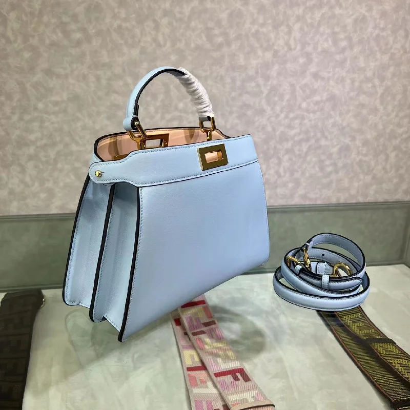 Ladies Fendi crossbody bags with a single - strap design for simplicity and ease of useFendi Peekaboo Blue Small iseeu Bag with Extra strap