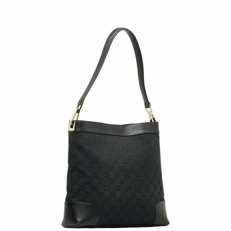 Ladies Gucci shoulder bags with a single - handle designGucci GG Canvas One Shoulder Bag 33900 Black Leather Women's