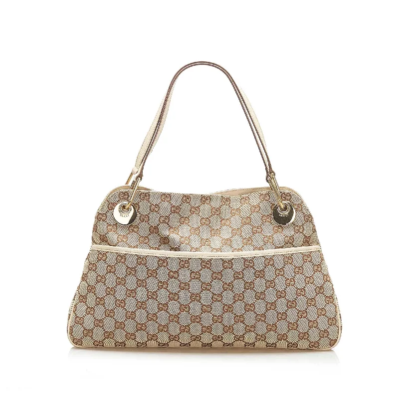 Gucci handbags for women with a patent - leather finishGucci GG Canvas Eclipse Tote Bag (SHG-16081)