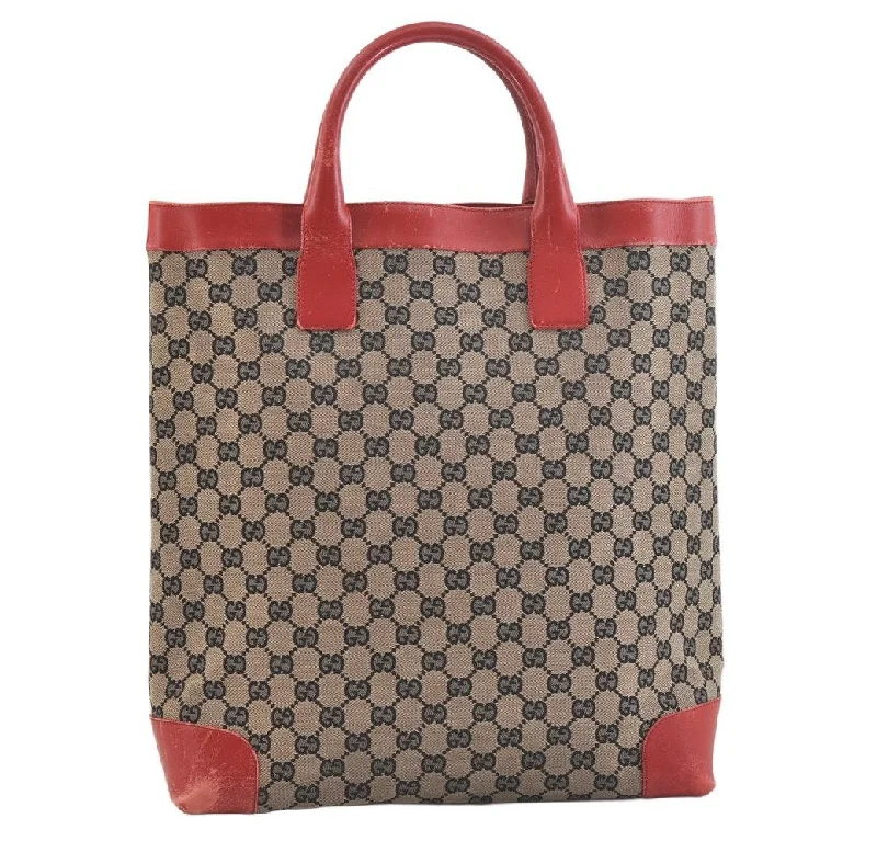 Authentic GUCCI Vintage Hand Tote Bag GG Canvas Leather 0021121 Black Red 2501K