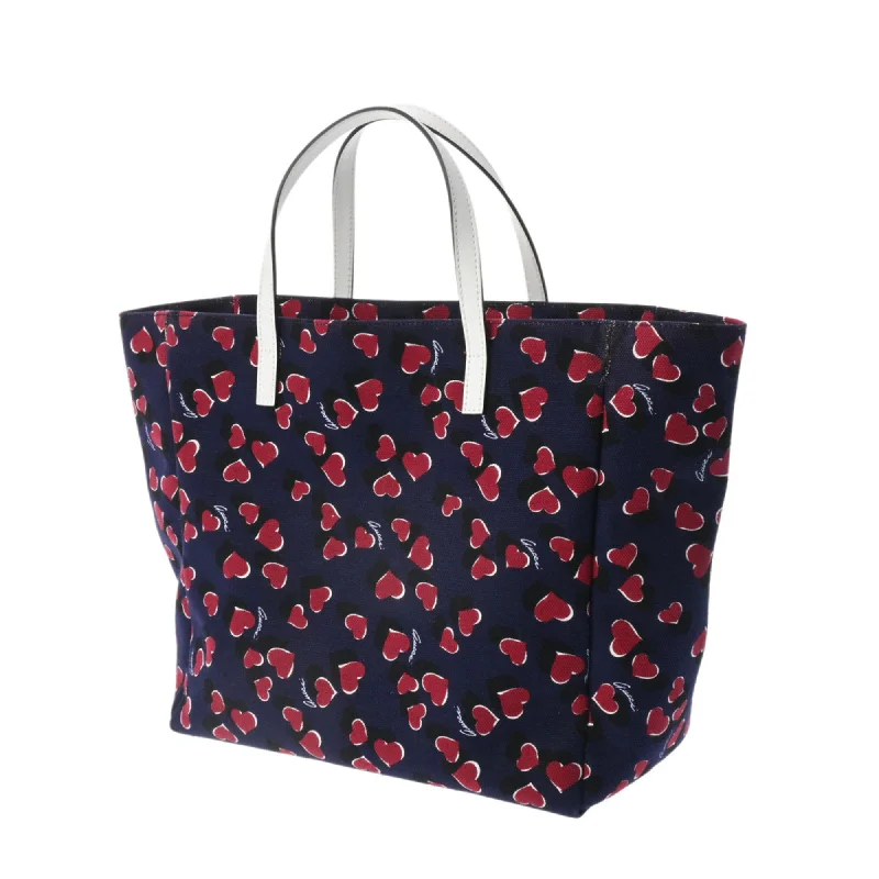 Gucci Marmont bags for women with a contrast - colored interiorGUCCI Heart Print Navy 282439 Women's Canvas Tote Bag