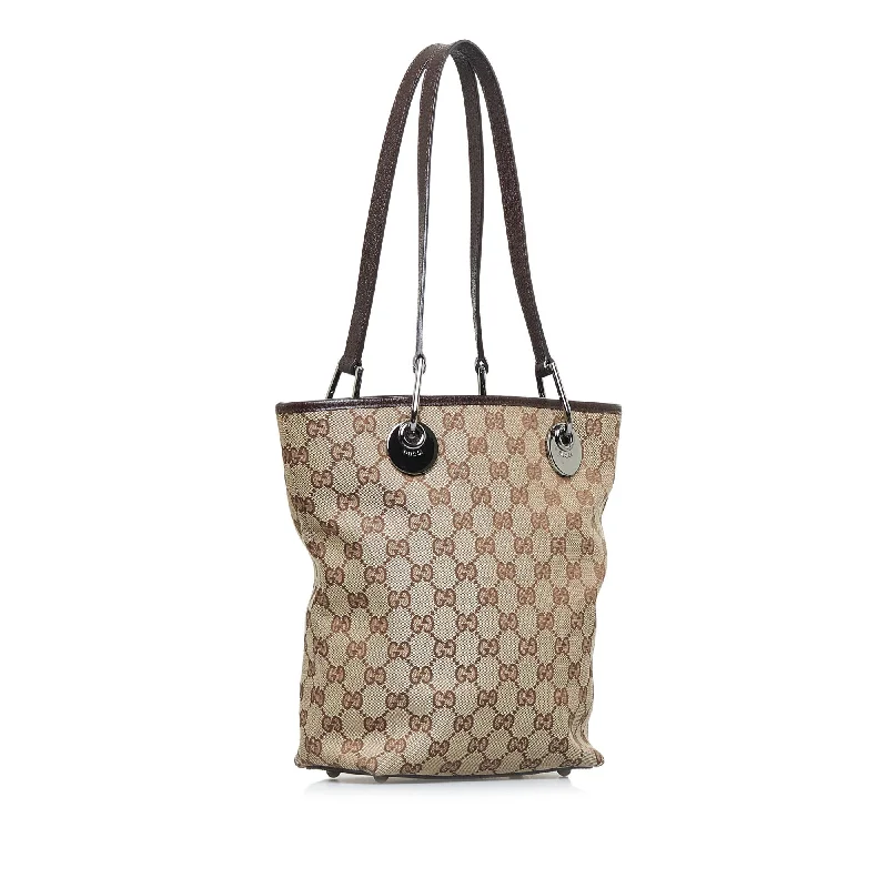 Women Gucci Sylvie bags with a detachable ribbon detailGucci GG Canvas Eclipse Tote Bag (SHG-hRWN1o)