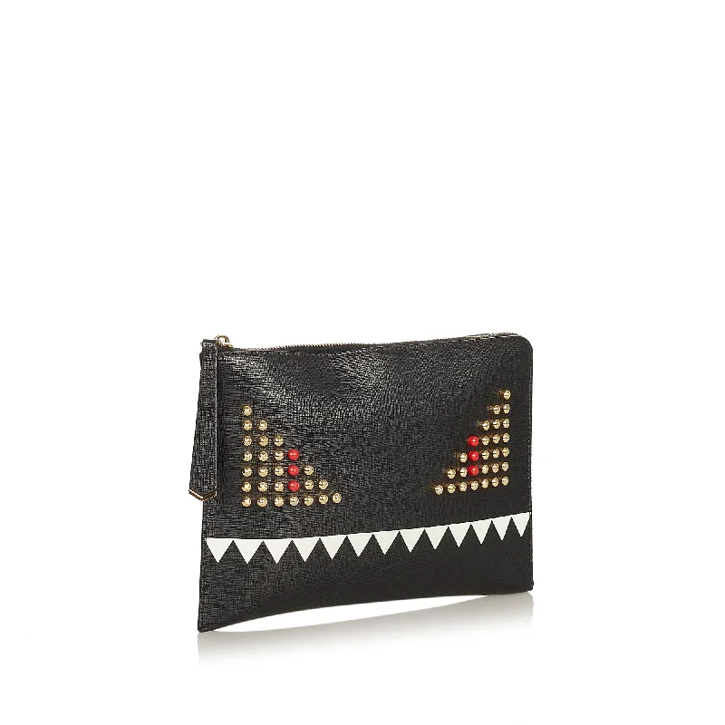 Fendi backpacks with a retractable handle for easy transportationFendi Monster Leather Clutch Bag (SHG-26144)