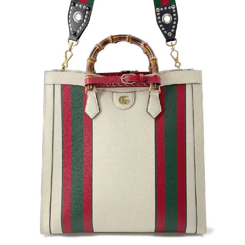 Women Gucci bags with a front - flap pocket for quick - access itemsGUCCI Diana 2way Tote Bag Ivory/Green/Red 721080 Leather