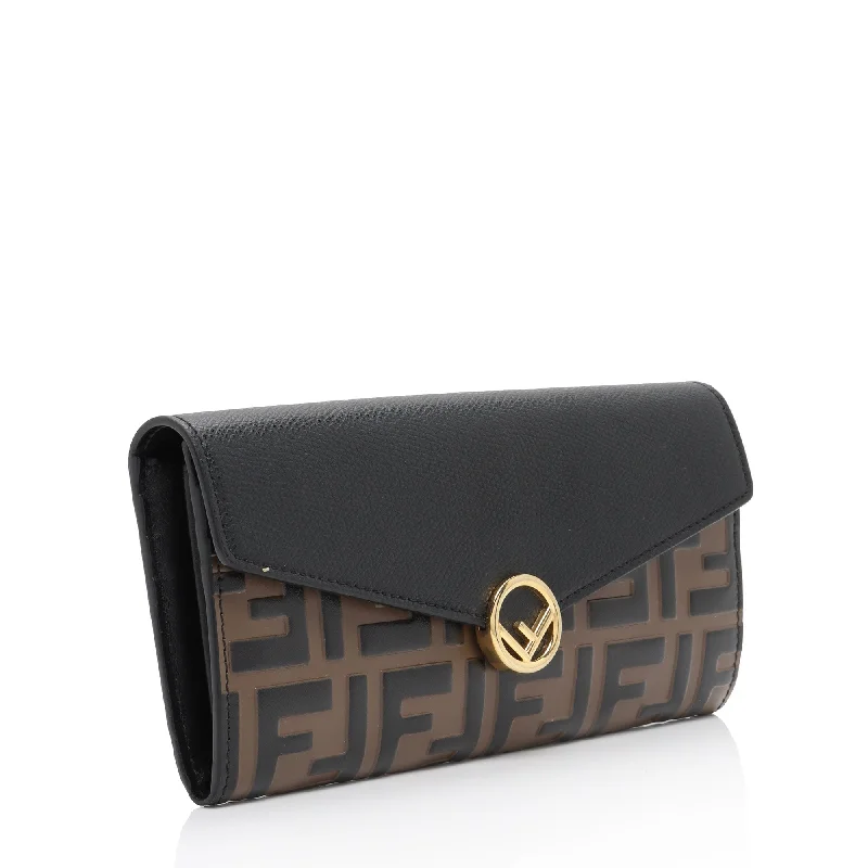 Ladies Fendi Peekaboo bags with a hand - carved leather detail for a unique and artisanal touchFendi FF Embossed Calfskin F is Fendi Continental Wallet (SHF-vPL2iW)