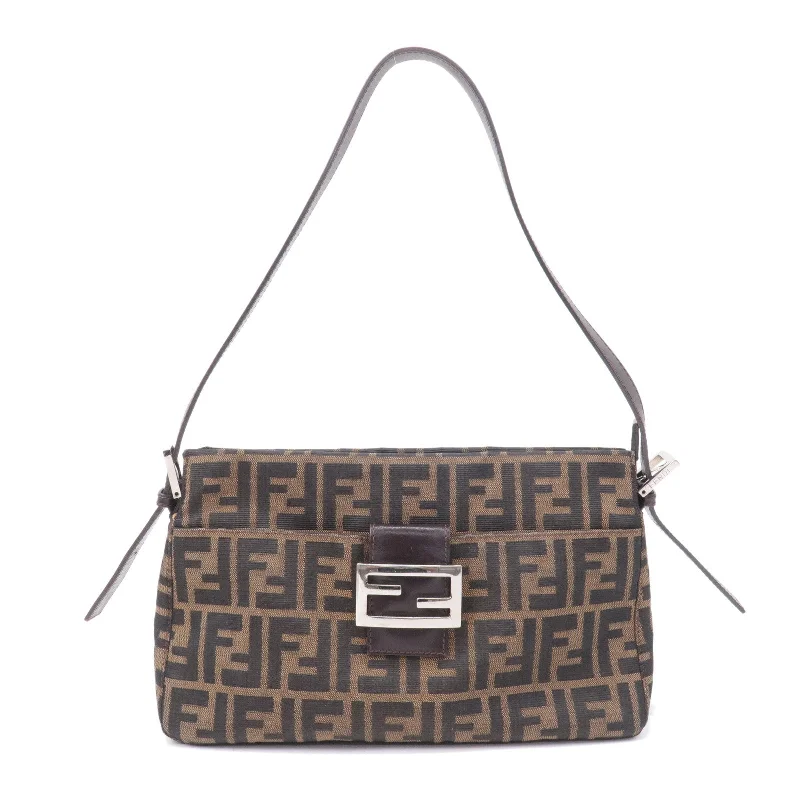 Ladies Fendi Peekaboo bags with a textured leather surface for a more tactile and luxurious feelFENDI Zucca Canvas Leather Shoulder Bag Brown Black 26566