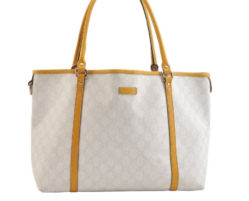 Women Gucci crossbody bags with a printed floral patternAuthentic GUCCI Vintage Shoulder Tote Bag GG PVC Leather 197953 White 2767K