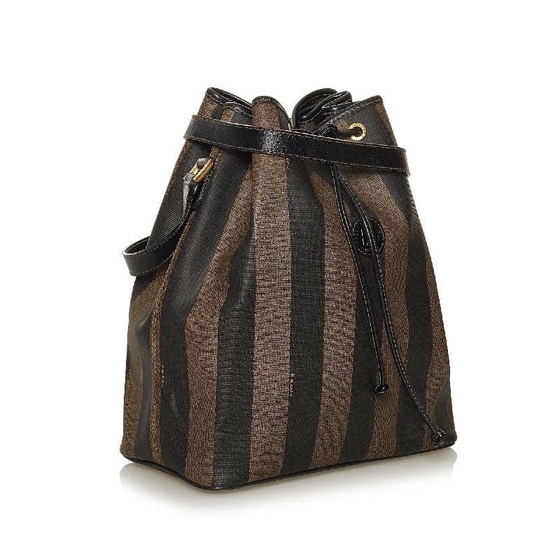 Fendi bags with a chain - link trim and a leather body for a modern and edgy lookFendi Pequin Bucket Bag (SHG-28387)