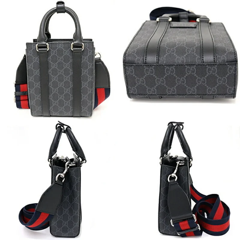 Women Gucci bags with a snap - button closure and a decorative charmGUCCI Tote Bag Shoulder GG Supreme Canvas 696010 Gray Black