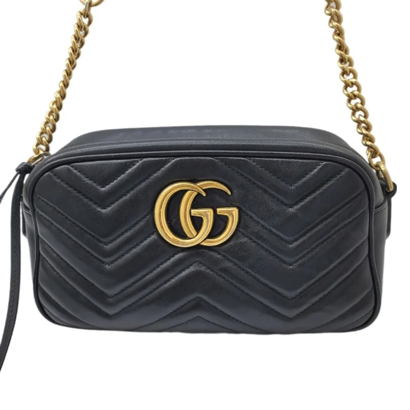 Gucci handbags for women with a beaded trimGUCCI GG Marmont Chain Shoulder Bag 447632 Leather Black Gold G Hardware Camera Women Men Unisex