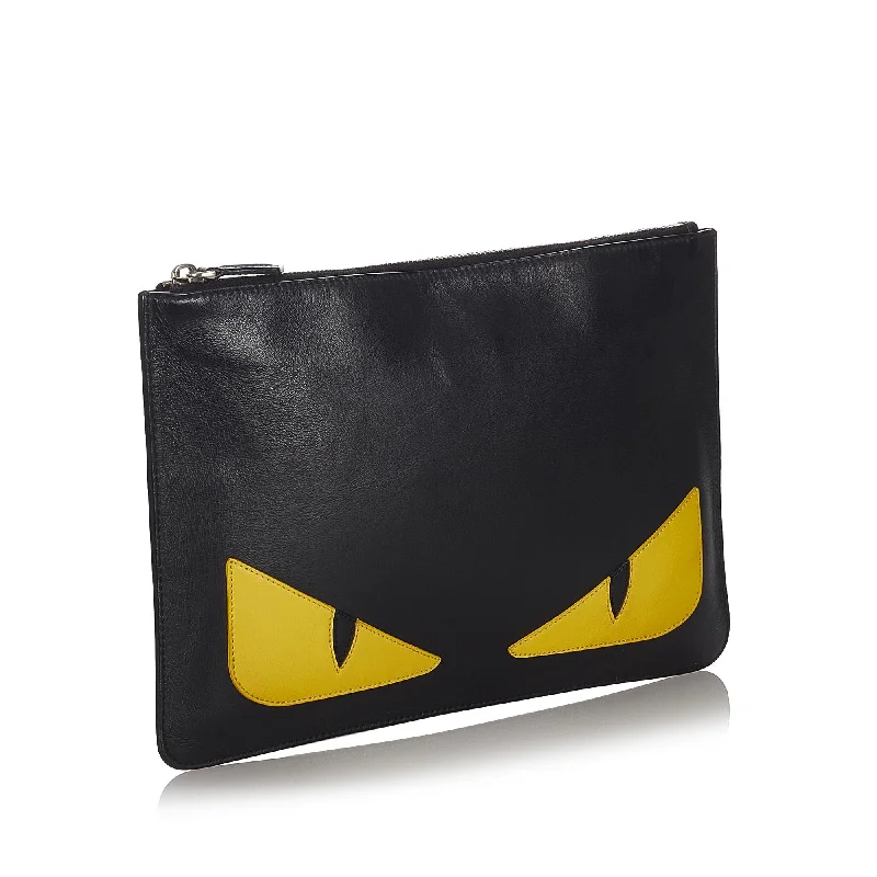 Ladies Fendi shoulder bags with a hidden magnetic pocket for discreet storageFendi Monster Leather Clutch Bag (SHG-26730)