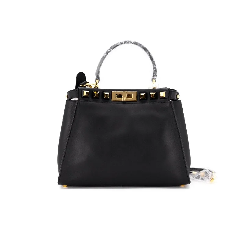 Fendi handbags with a holographic FF logo for a futuristic and trendy lookFendi Peekaboo Medium Calfskin Studded Black GHW