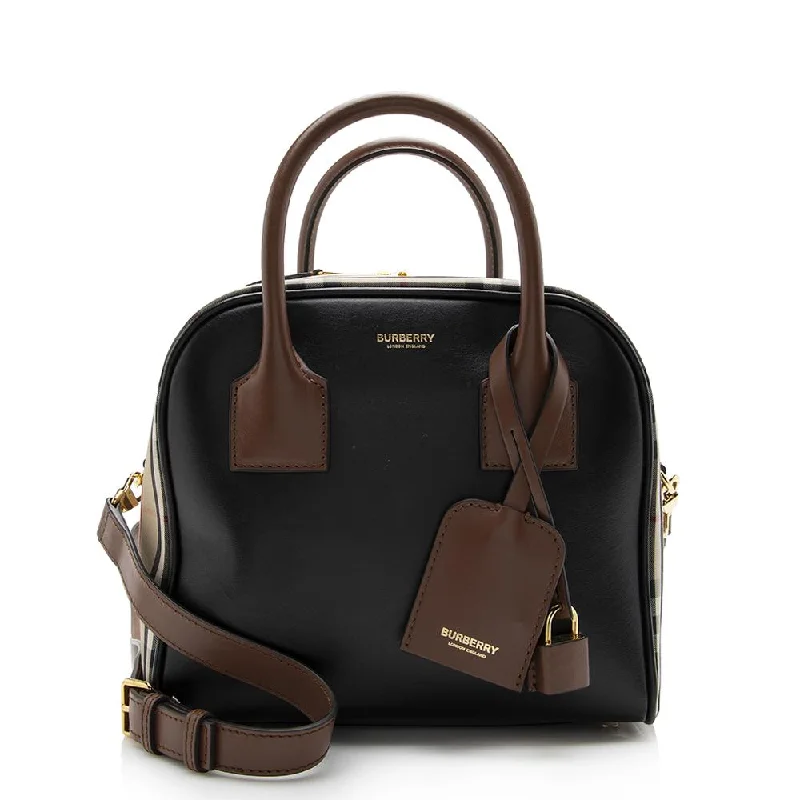 Minimalist Burberry Bags for a Sleek LookBurberry Vintage Check Leather Small Cube Satchel (SHF-14011)