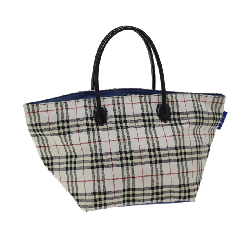 Water - Resistant Burberry Beach BagsBURBERRY Nova Check Blue Label Tote Bag Nylon White Auth kk212