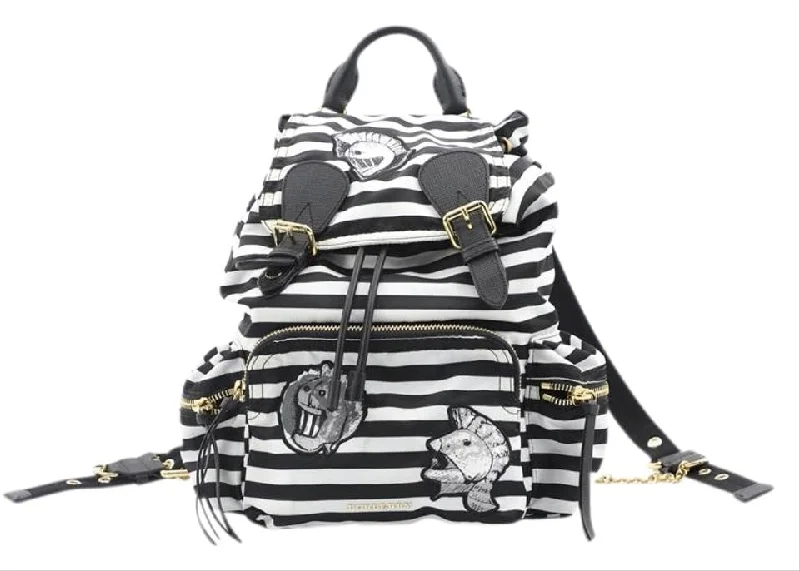 Waterproof Burberry Bags for Outdoor AdventuresBurberry Pallas Head On Stripe Rucksack White&black Nylon Backpack