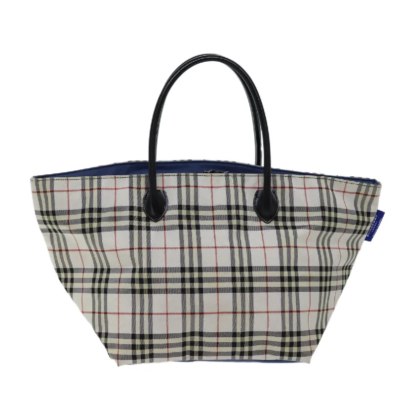 Water - Resistant Burberry Beach BagsBURBERRY Nova Check Blue Label Tote Bag Nylon White  kk212