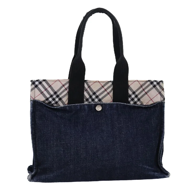 Metallic Finish Burberry Bags for a Glam LookBURBERRY Nova Check Blue Label Tote Bag Denim Beige Navy Silver  bs16584