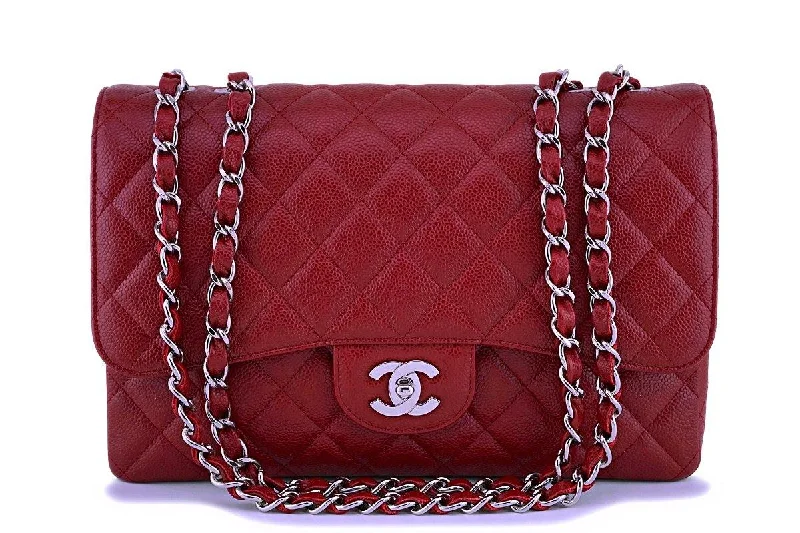 Chanel Limited Edition Handbag for Collectors09C Chanel Dark Red Caviar Classic Jumbo Flap Bag SHW