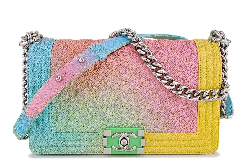 Chanel Lightweight Handbag for Daily Errands17C Chanel Rainbow Caviar Medium Classic Boy Flap Bag SHW