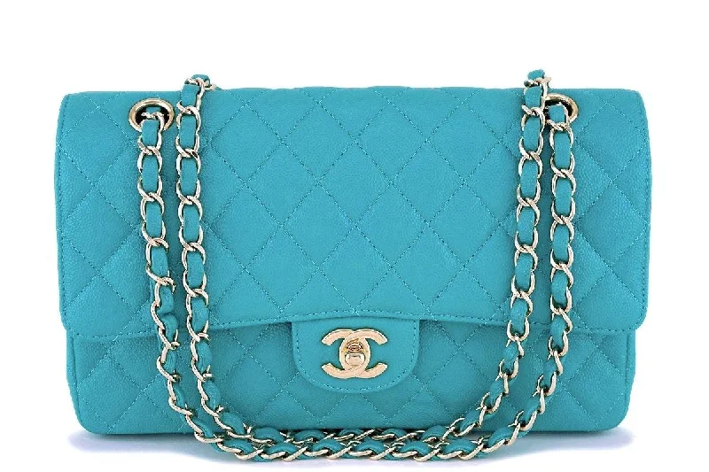 Chanel Luxury Handbag for High - End Events17C Chanel Turquoise Blue Caviar Medium Classic Double Flap Bag GHW