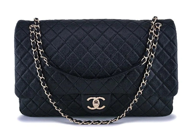 Chanel Lightweight Handbag for Daily Errands17S Chanel Black Ltd Airlines Runway Travel XXL Classic Flap Bag GHW