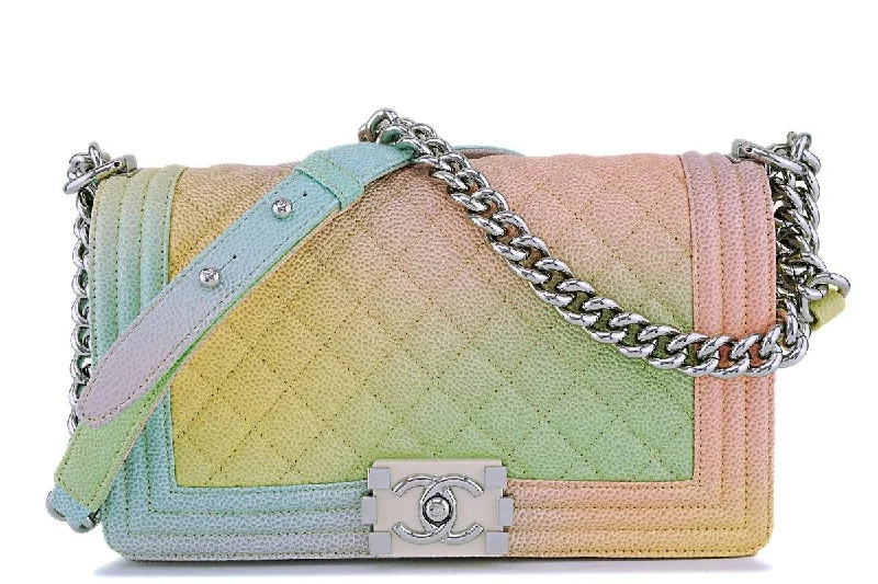 Chanel Small Crossbody Bag for Travel18P Chanel Multicolor Rainbow Caviar Medium Classic Boy Flap Bag