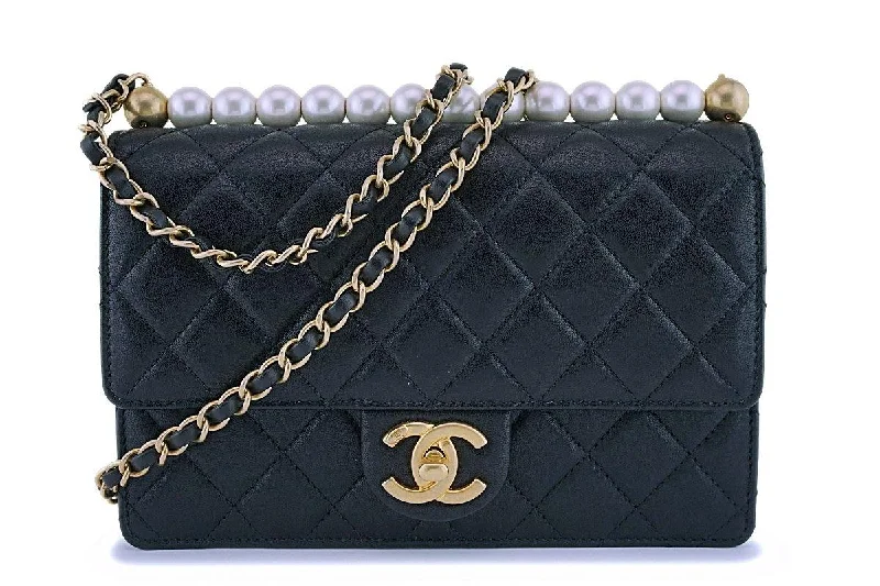 Chanel Limited Edition Handbag for Collectors19S Chanel Black Lambskin Chic Pearls Classic Limited Mini Pearl Flap Bag GHW