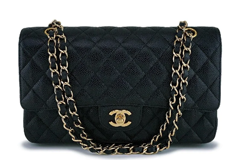 Chanel Handbag with Adjustable Strap for ComfortChanel Black Caviar Classic Medium Double Flap Bag 24k GHW