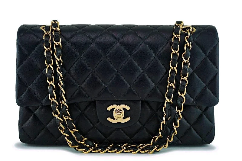 Chanel Designer Handbag with Unique DesignChanel Black Lambskin Medium Classic Double Flap Bag 24K GHW