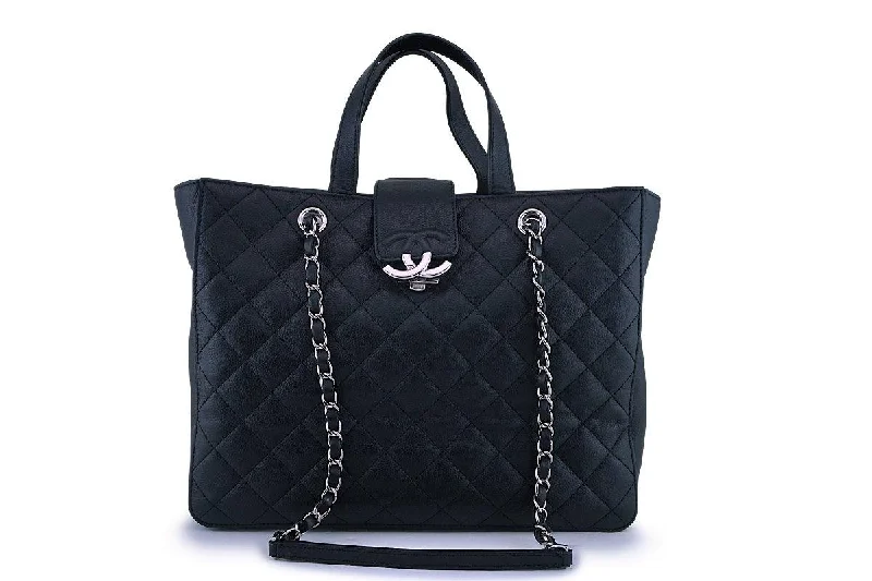 Chanel Medium Tote Bag for Office LadiesChanel Black Quilted Caviar 2-Way Clasp Tote SHW